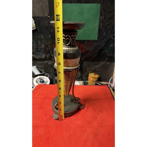 Vintage Decorative Candle Holder Pedestal Resin Metal Look 12.5" - Picture 5 of 6